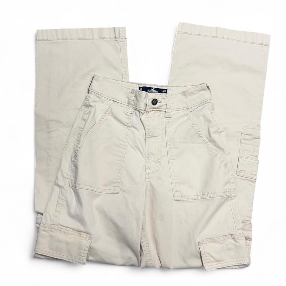 Hollister Cream Tan Cargo Wide Leg Pants High Waist Womens 24R Y2K Style Preppy